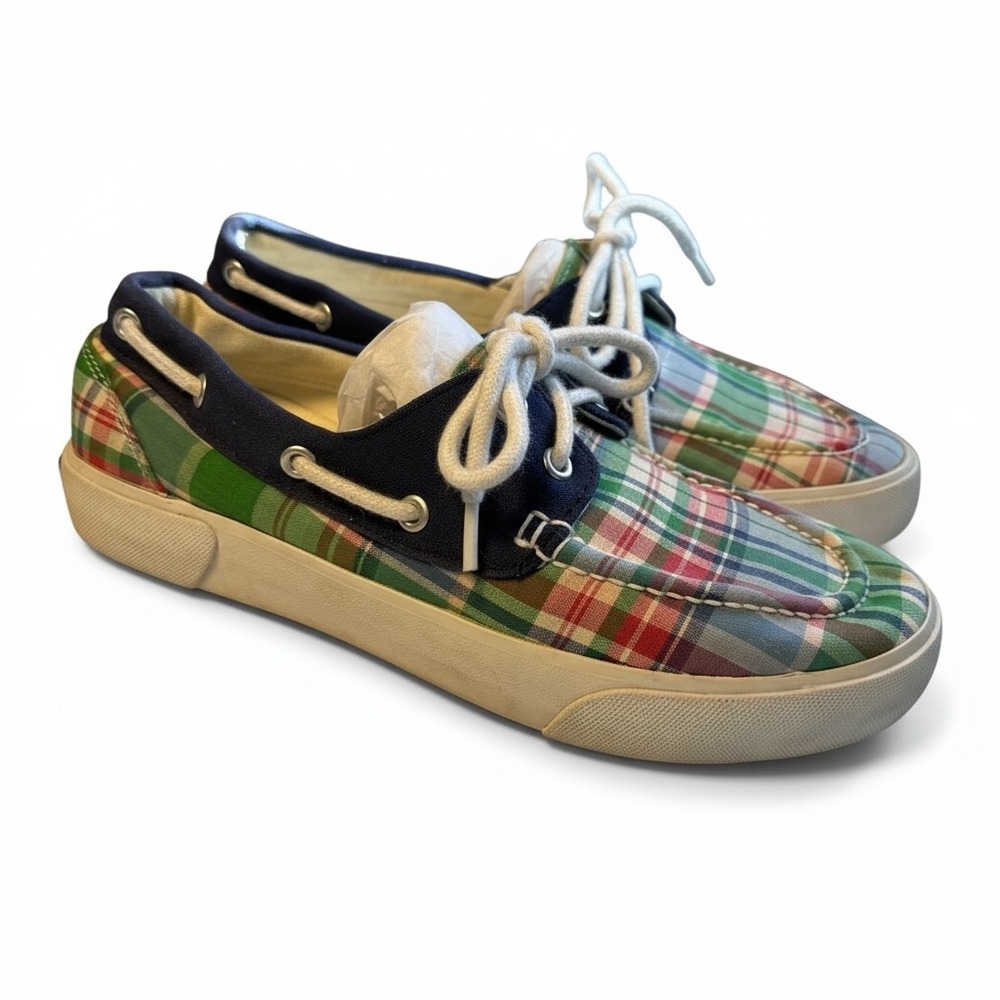 Polo Ralph Lauren Lilia Madras Plaid Boat Shoes Multi Color Preppy Size 7.5B